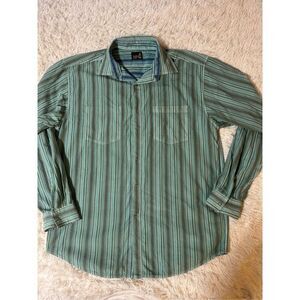 Weekendz off reversible long sleeve aqua Men's stripe button-up with chest pocke